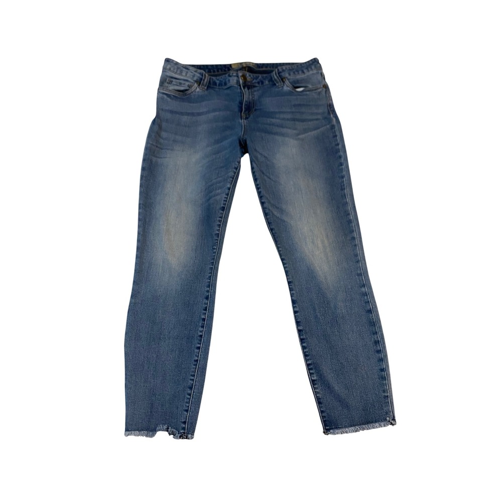 Kut from the Kloth Women 14 Blue Skinny Jeans Raw Hem Medium Wash KP0344MA3